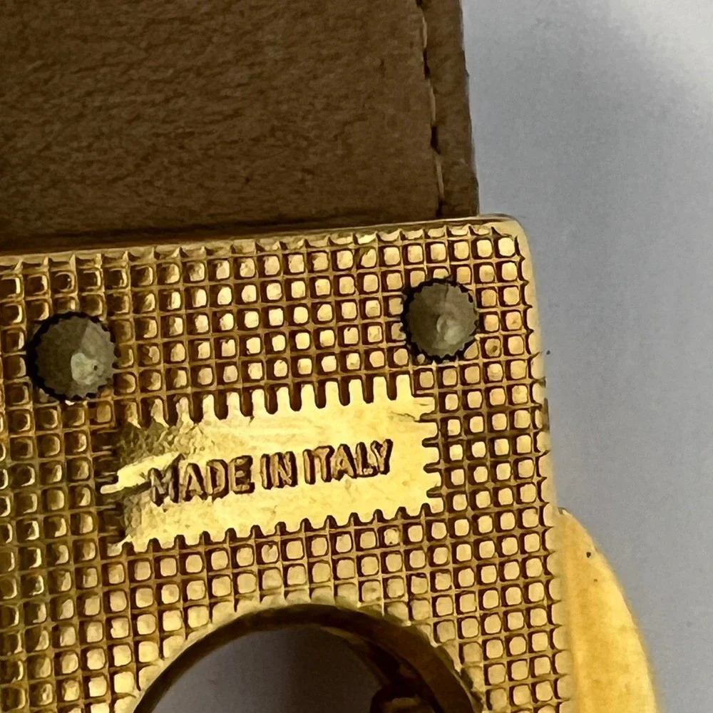 Worth Womens Belt Medium Cream Genuine Calfskin Leather Gold Slide‎ Buckle USA